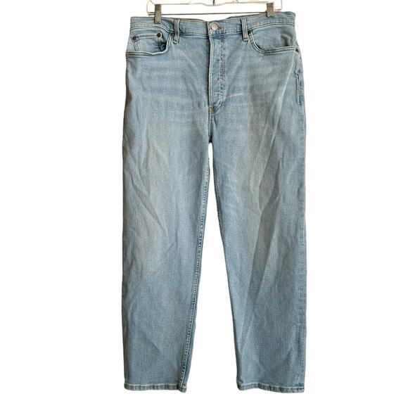 RE/DONE 70’s Stove Pipe high rise straight leg crop jean in light wash sz 32 - Picture 2 of 11